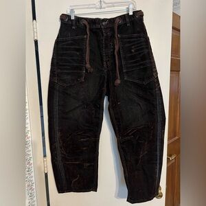 We The Free Chocolate Brown Moxie Flocked Barrel Jeans